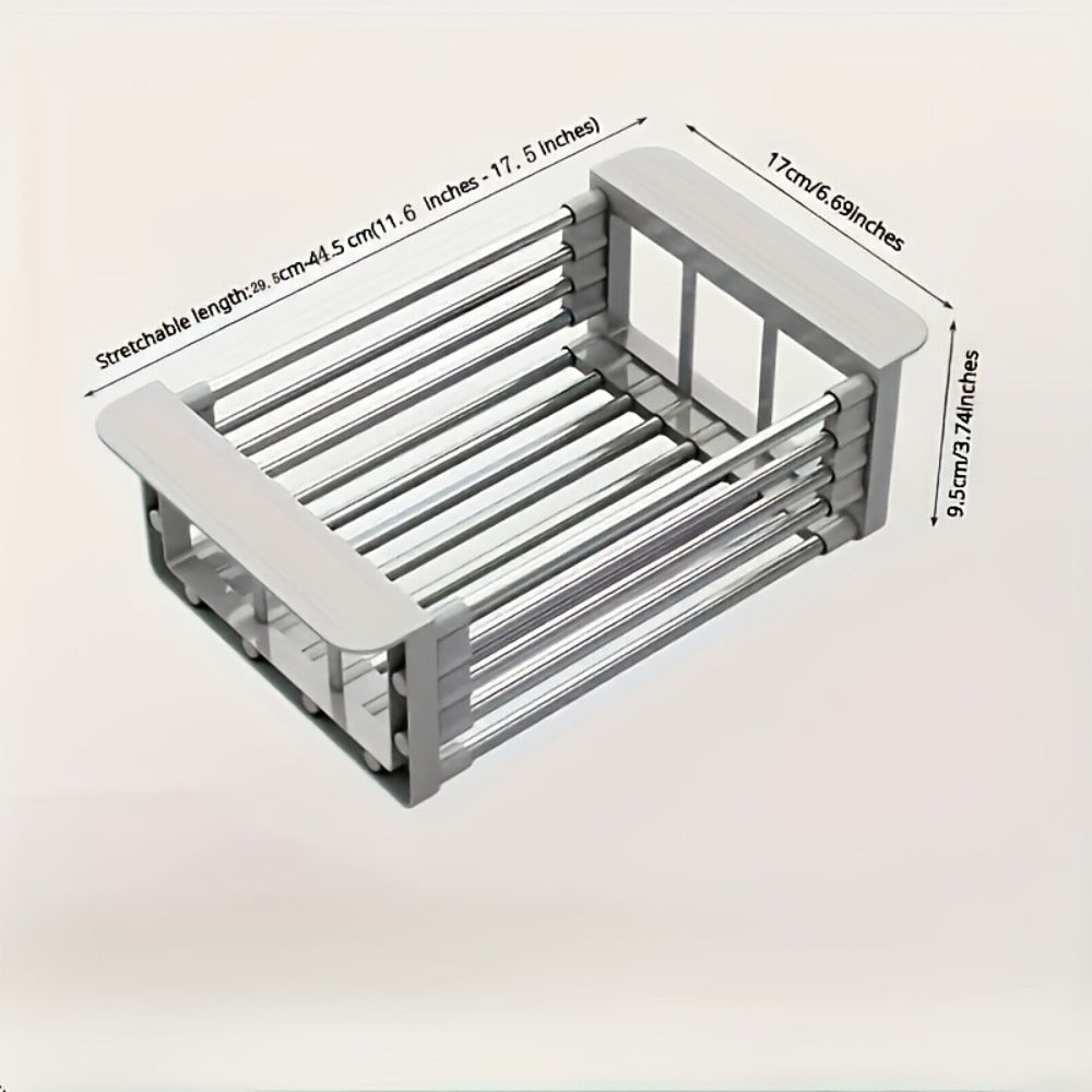Dish Drying Rack Stainless Steel Adjustable ¨C Expandable Over Sink Dish Rack with Retractable Width & Height for Kitchen Countertop, Space-Saving 304 Stainless Steel Drainer, Easy to Clean