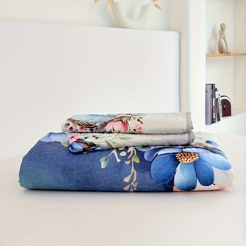 Floral Watercolor Quilt Set ¨C Heart Botanical Print, Soft Breathable Hypoallergenic Bedspread, Twin Full Queen King, All Seasons ¨C Romantic Bedroom Decor