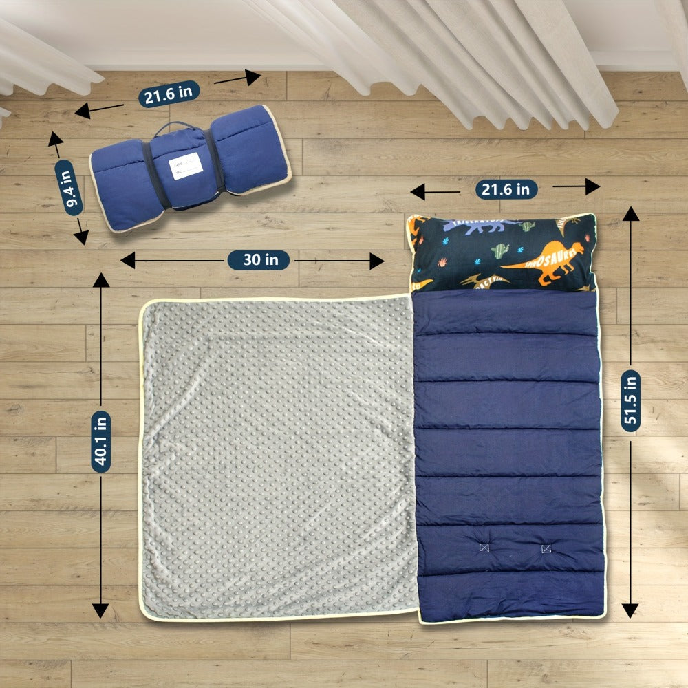Kids Nap Mat with Pillow Foldable Lightweight Minky Dot Cooling Breathable Portable Preschool Daycare Mat with Name Tag Dinosaur Mermaid Swan Design Gift for Girls Boys Toddlers