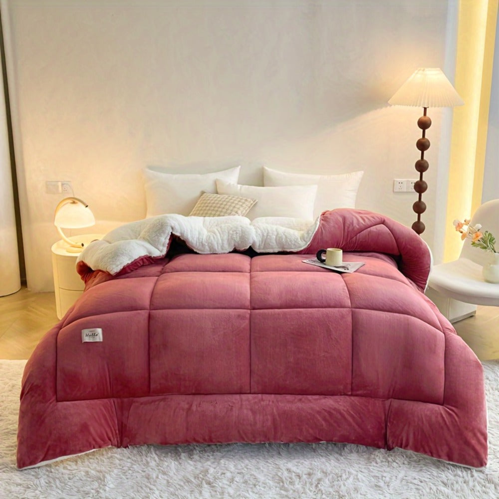 Thick Soft Comforter All Season Quilted Box Stitch Solid Color Breathable Machine Washable Bedroom Warm Autumn Winter Comforter