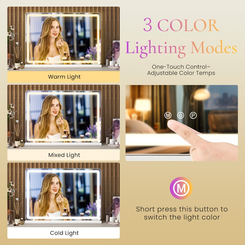 LED Vanity Mirror with Lights ¨C Dimmable 3 Color Modes, Memory Function, USB Port & Aluminum Frame for Bathroom, Bedroom & Desk Makeup Mirror, 13x17 / 22x19 / 32x22 in