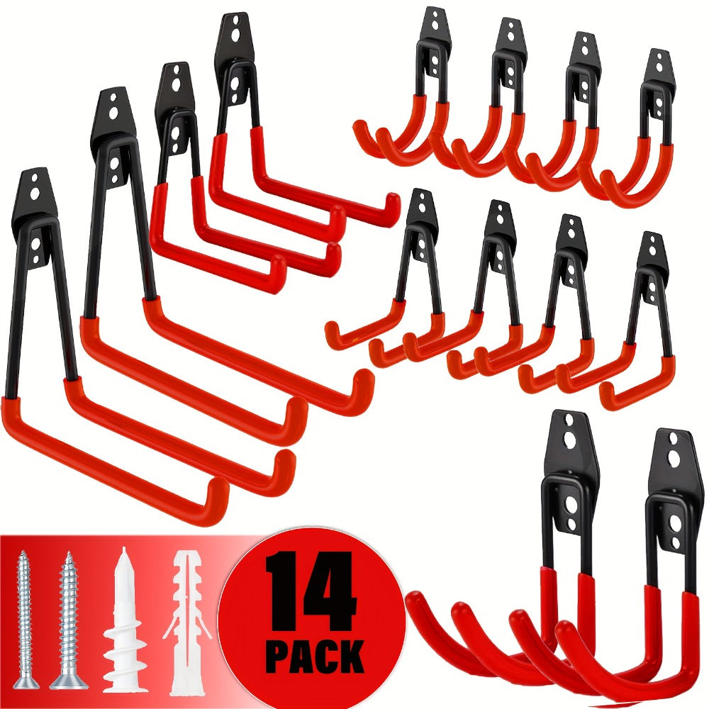 Heavy Duty Garage Wall Hooks Storage Rack - Iron Utility Hooks for Power Tools, Ladders, Bikes, Ropes - Wall Mount Organizer for Garage, Warehouse, Workshop & Garden (4/14/17pcs)