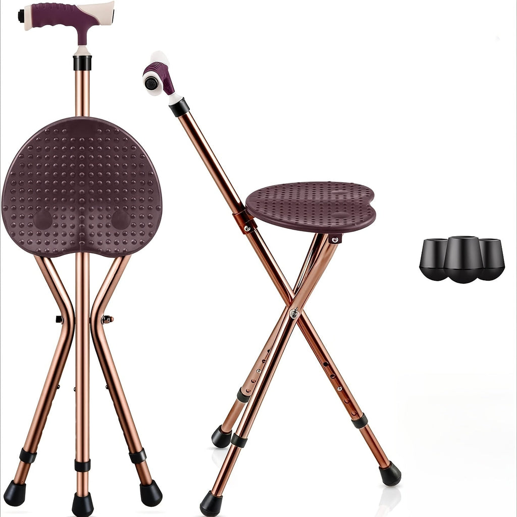 Folding Cane with Seat 440 lbs Capacity, LED Light Telescopic Walking Stick with Height Adjustment & Frosted Handle, Portable Foldable Cane Stool for Seniors Adults