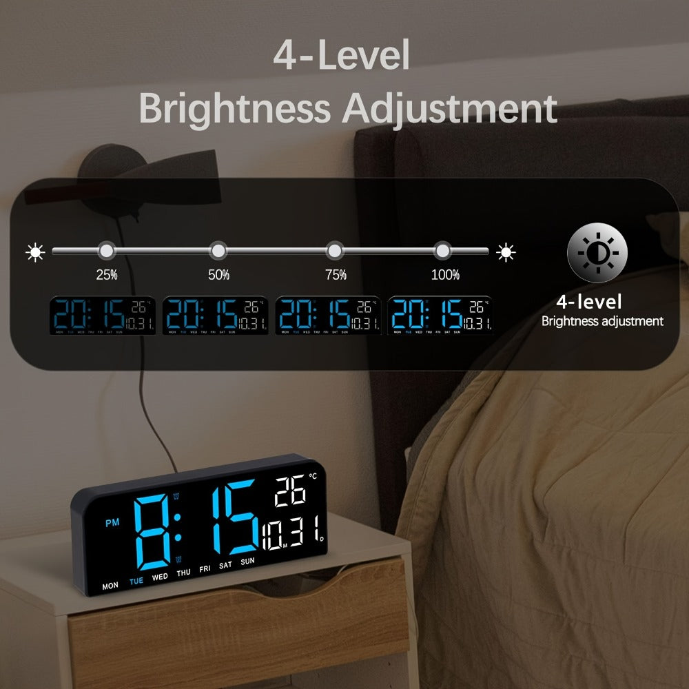 LED Alarm Clock Large Screen - Digital Clock with Temperature Humidity Week Display, Bedroom Living Room Office Desk Clock