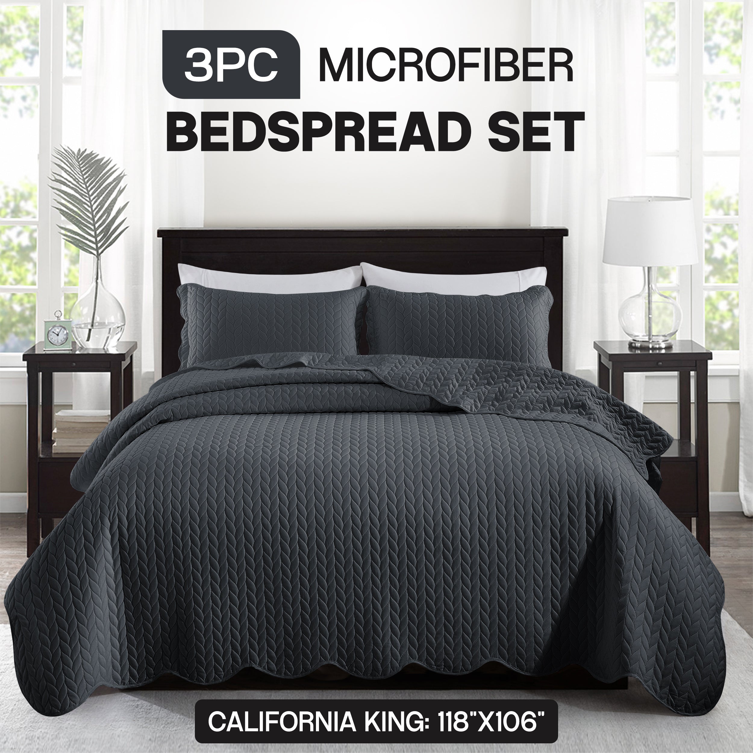Bedspread Set 3-Piece Microfiber Floral Coverlet with Pillow Shams - Soft Breathable Lightweight All-Season Bed Cover for Queen King Twin California King