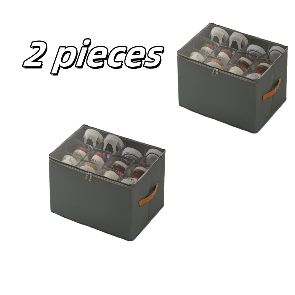 Oxford Fabric Shoe Storage Organizer with Adjustable Dividers, Transparent Lid & Handles ¨C Holds 12 Pairs, Foldable, Zippered Dustproof, 2 or 4 Pack