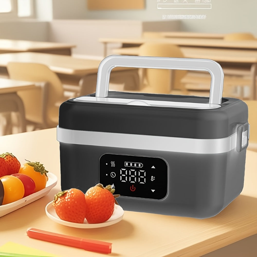 Wireless Heated Lunch Box 8000mAh Battery Powered - 60W Electric Food Warmer 1L Stainless Steel with Smart Timer 8 Settings and Power Bank Function, Portable Lunch Heater for Office Car Truck and Travel, BPA-Free with Fork Spoon and Insulated Bag