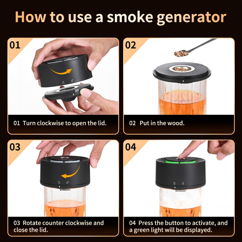 Cocktail Smoker Kit Rechargeable Electric, Whiskey Smoker Set with 6 Flavored Wood Chips, Old Fashioned Drink Smoker for Bourbon & Cocktails, Bartender Gift for Men, Dad & Christmas