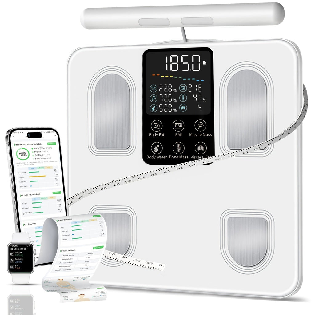 Smart Body Fat Scale with Handle, 8-Electrode Full Body Composition Analyzer, BMI Muscle Mass Monitor, Digital Weight Scale with APP Sync & LED Display for Home Gym Fitness Tracking