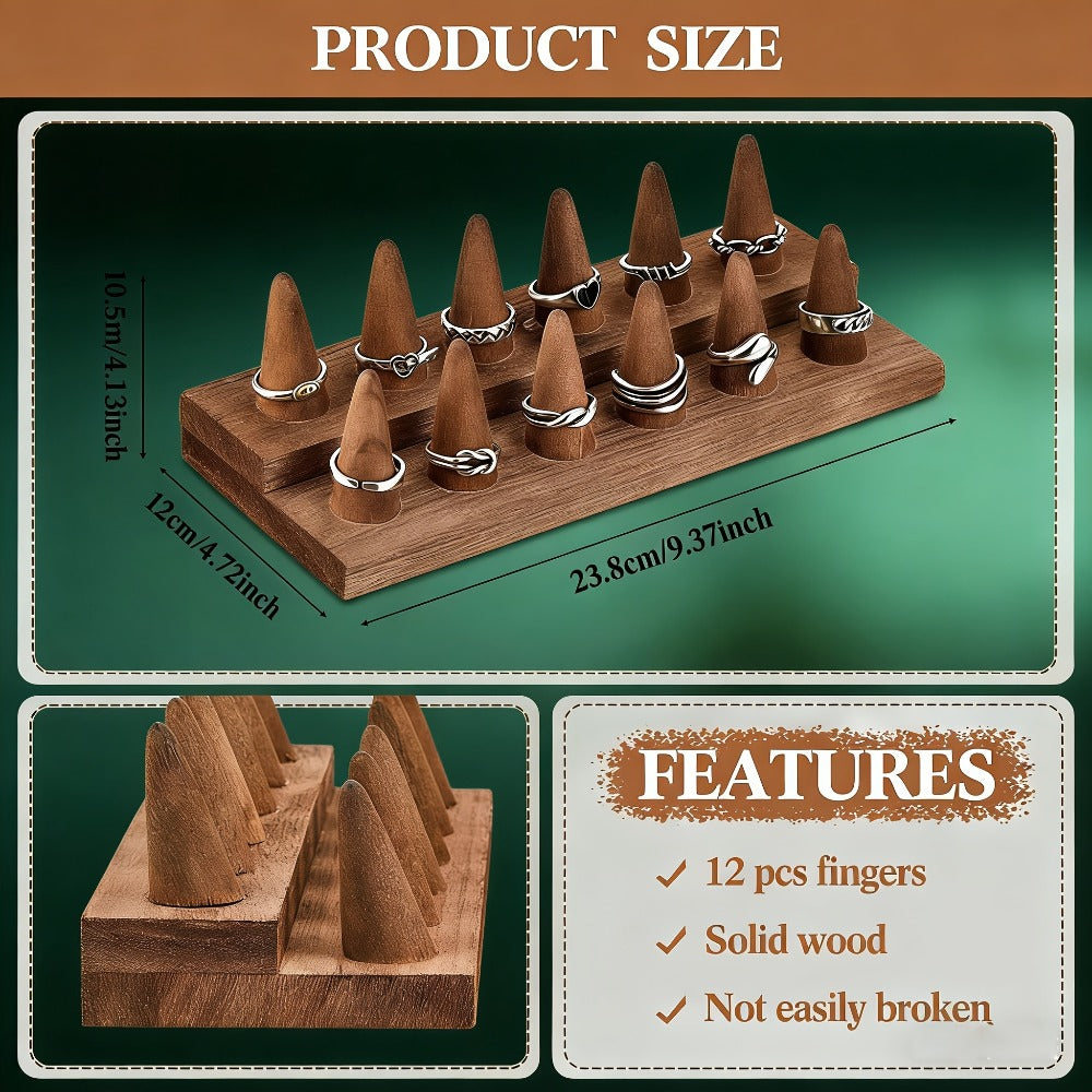 Solid Wood Ring Display Stand ¨C 2-Tier 12-Ring & 3-Tier 18-Ring Jewelry Tower Holder for Rings, Earrings & Accessories, Countertop Organizer for Bedroom Dresser, Vanity & Jewelry Store Display