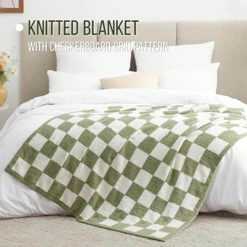 Jacquard Knit Checkered Blanket ¨C Soft Cozy Fluffy Plaid Throw for Couch, Bed & Sofa, All Seasons, 4 Colors, Throw to King Size
