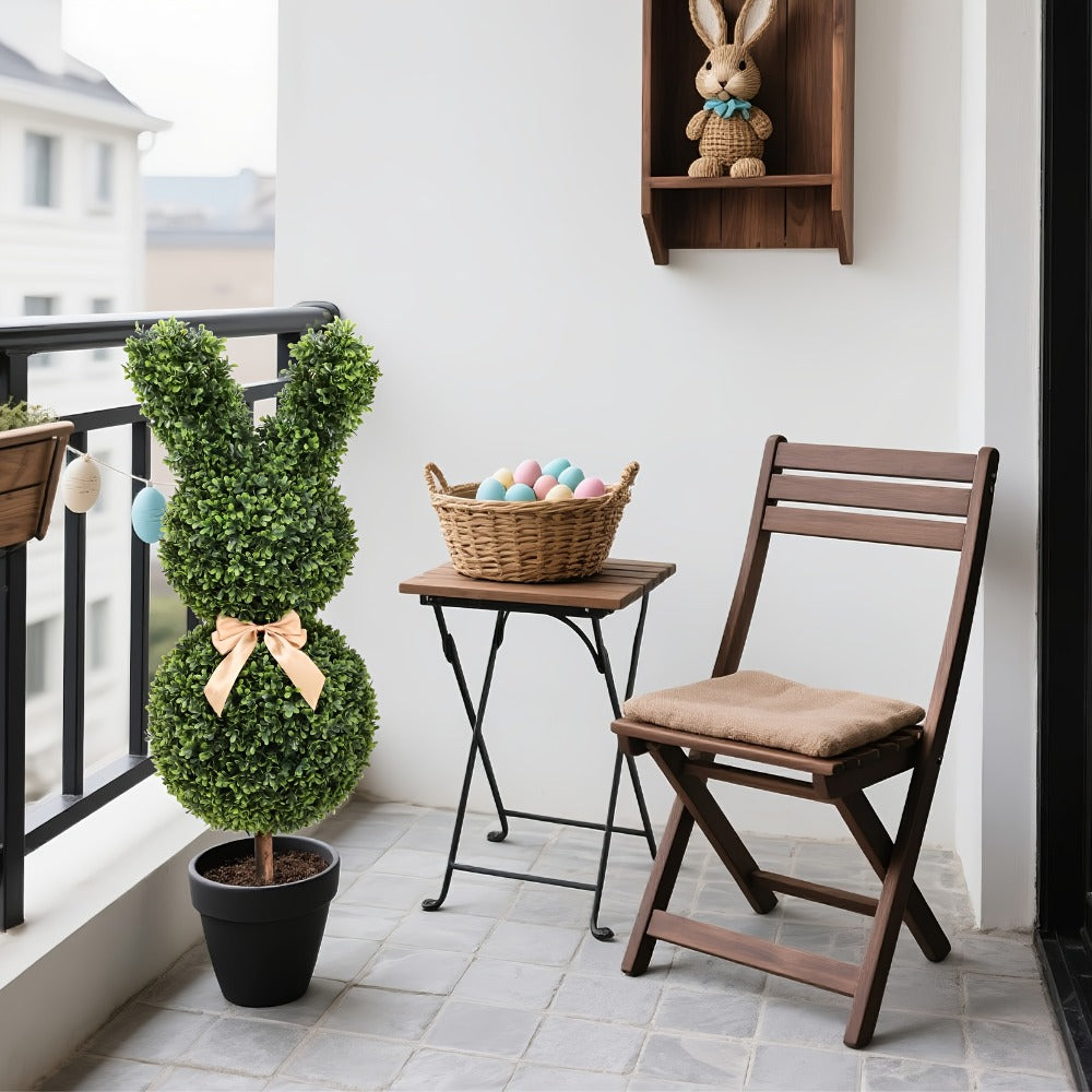 Artificial Boxwood Bunny Topiary 2-Pack | 3Ft Faux Rabbit Garden Statue with Bow, Indoor Outdoor Easter Spring Porch Decor, Lifelike Greenery Sculpture with Planter