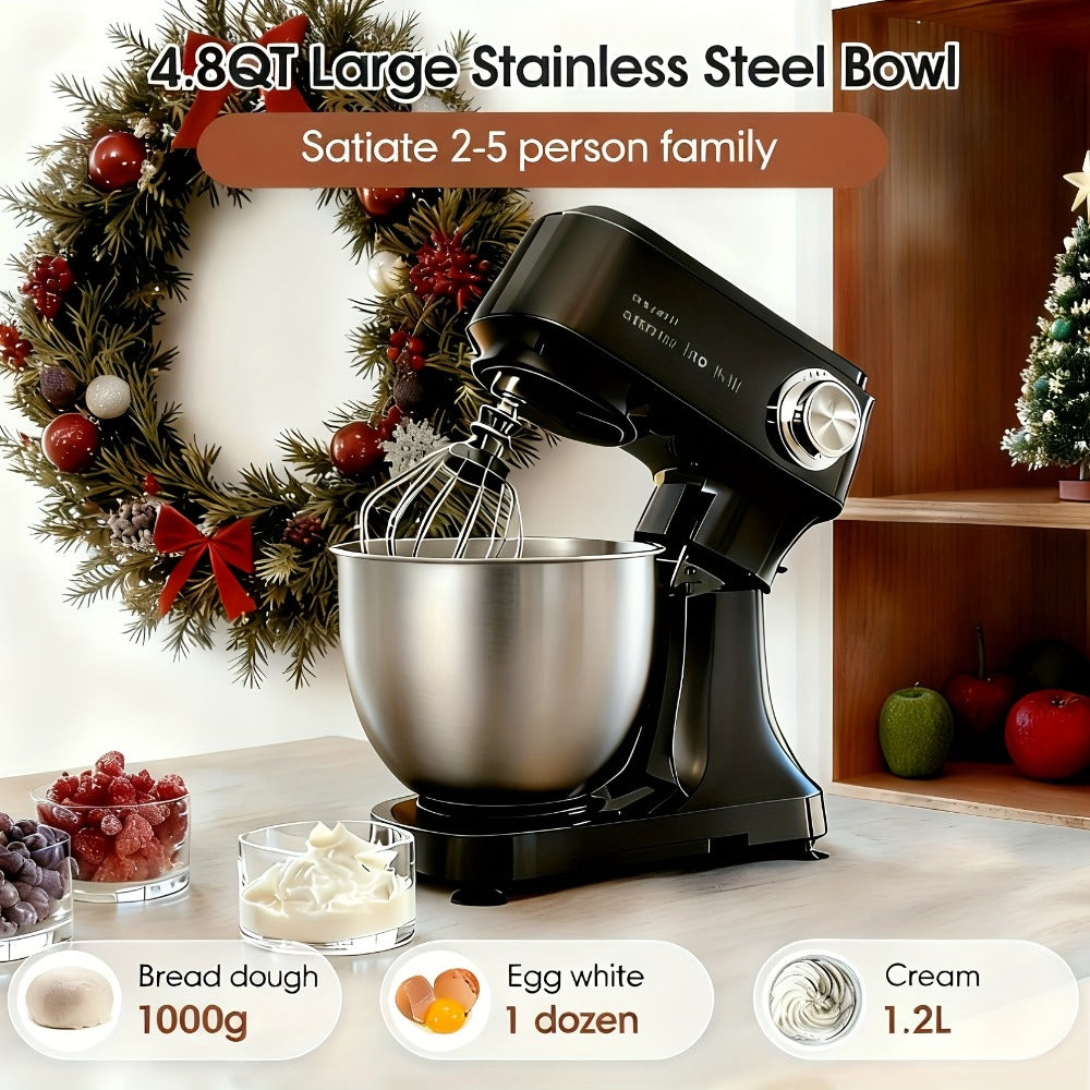 Electric Food Mixer 4.8 Qt 12-Speed Portable Lightweight Stand Mixer for Daily Baking with Egg Whisk Dough Hook Flat Beater Kitchen Tilt-Head Mixer