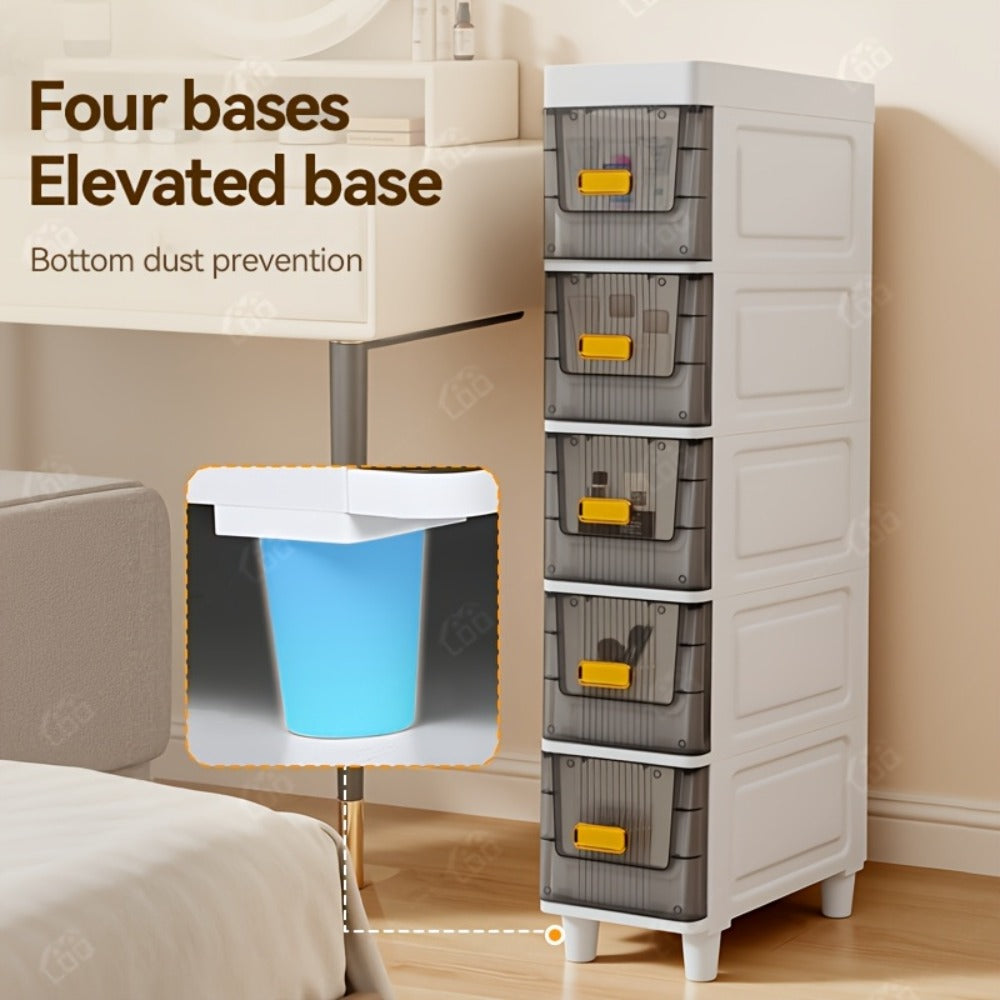 Slim Storage Cabinet with Drawers & Wheels - Waterproof PP Bathroom Kitchen Organizer, 3-5 Layer Tower Unit for Small Spaces