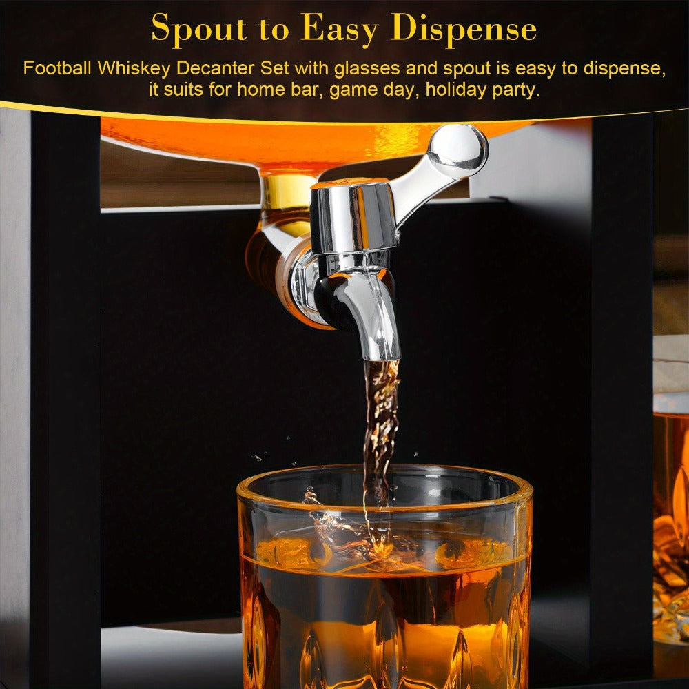 Football Whiskey Decanter Set 47oz Lead-Free Glass Liquor Decanter with 2 Whiskey Glasses & 2 Football Chillers ¨C Sports Bar Gift for Men Dad Husband Coach Birthday