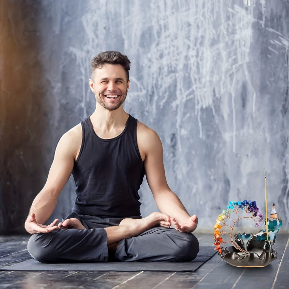 Backflow Incense Burner Crystal Money Tree Waterfall Smoke Incense Holder Ceramic Cone Stick Burner for Yoga Meditation Home Decor Altar Decoration