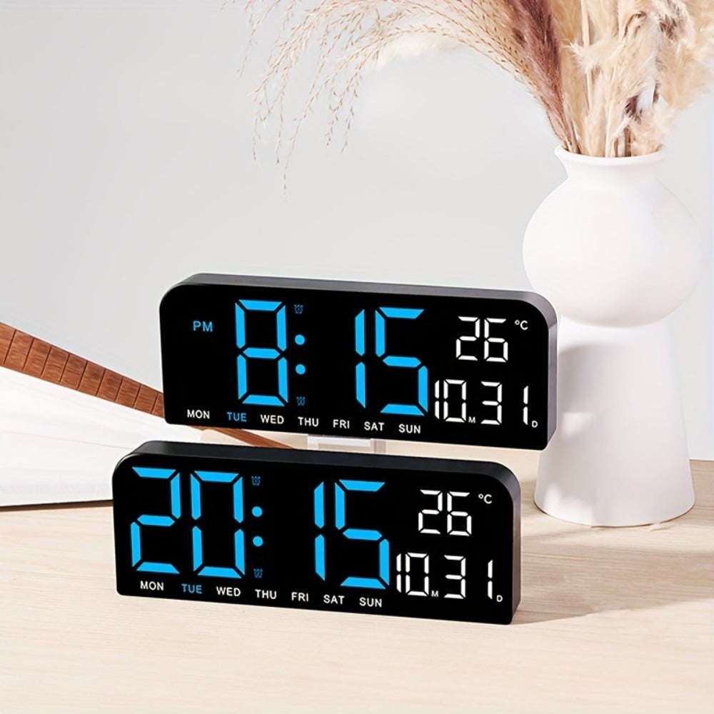 LED Alarm Clock Large Screen - Digital Clock with Temperature Humidity Week Display, Bedroom Living Room Office Desk Clock