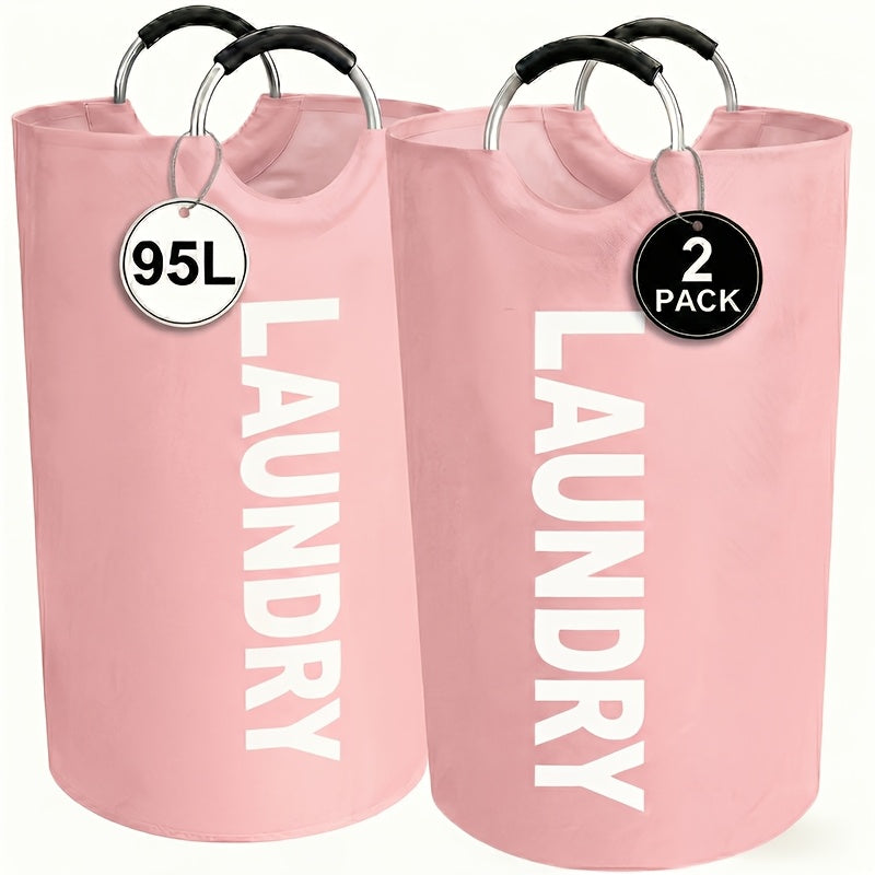 Laundry Basket 2pcs Large Foldable 25.1 Gallon, Collapsible Elevated Hamper with Half-Ring Handles for Bedroom, Bathroom & Laundry Room, Multiple Color Options