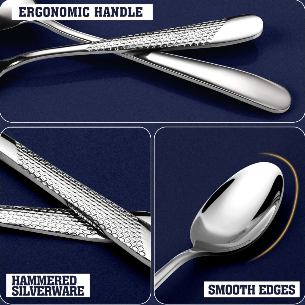 Stainless Steel Flatware Set 40/48 Piece ¨C 304 Silverware Set for 8 Hammered Mirror Polished Rose Gold Cutlery with 2-in-1 Serrated Knife Dishwasher Safe Modern Utensils for Home Restaurant Wedding
