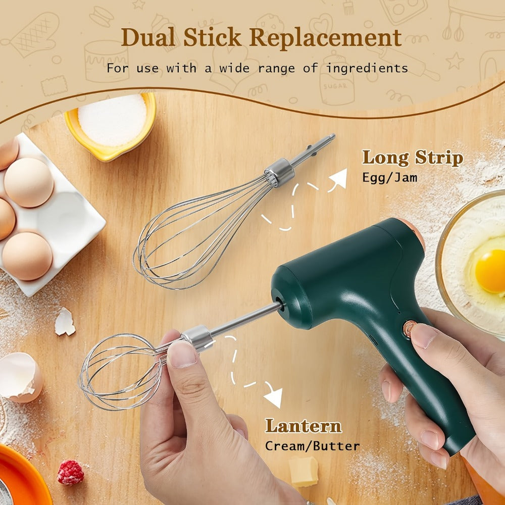 Electric Hand Mixer Cordless USB Rechargeable | 304 Stainless Steel Whisk 3-Speed Settings | Portable Handheld Mixer with 2 Detachable Whisks for Kitchen Baking Cake Cream