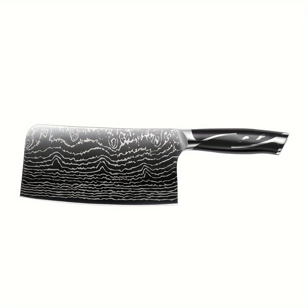 Kitchen Knife Set 7-Piece Damascus Pattern Stainless Steel with Universal Knife Block Holder ¨C Chef Knife, Fruit Knife & Safety Knives Included, Non-Slip Handle