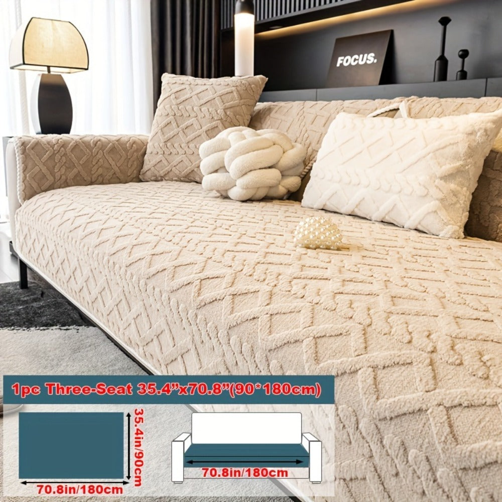 Plush Sofa Cover Couch Cover | Anti-Slip Pet Dog Friendly Velvet Sofa Mat, Single Two Three Four Seat, Backrest Armrest Pillow Cover, Living Room Bedroom Decor