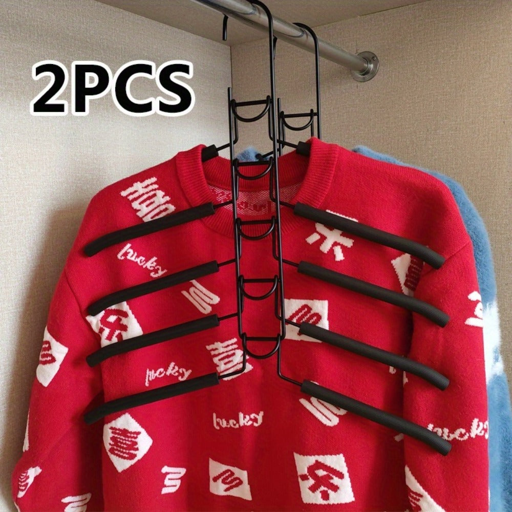 Space Saving Hangers 5-in-1 Multi-Layer Metal Closet Organizer | Heavy Duty Non-Slip Foam Pads | 2 Pack Clothes Hanger for Coats Sweaters Suits T-Shirts Closet Space Saver