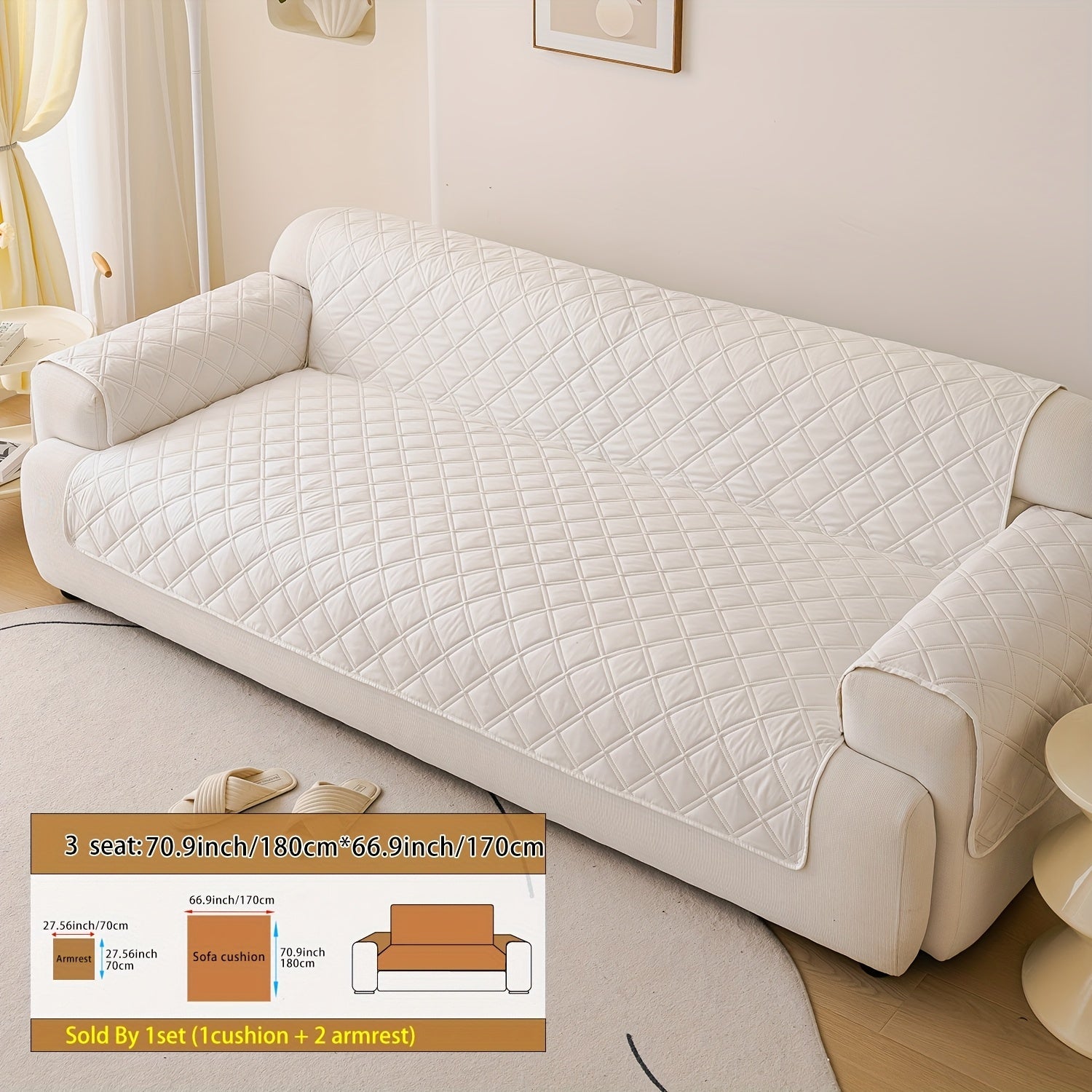 Soundwave Embossed Sofa Cover 3pcs with Armrests - Pet Friendly Anti-Slip Durable Couch Slipcover Set for Loveseat 3 4 Seater Sofa Protection Decoration, 5 Colors