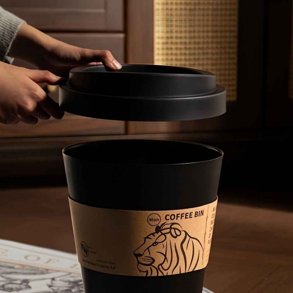 Lion Desktop Trash Can with Lid ¨C Odor-Sealing Compact Garbage Container, Modern Decorative Waste Bin for Home Office, Bathroom, Bedroom & Desk, White or Black Lion Design