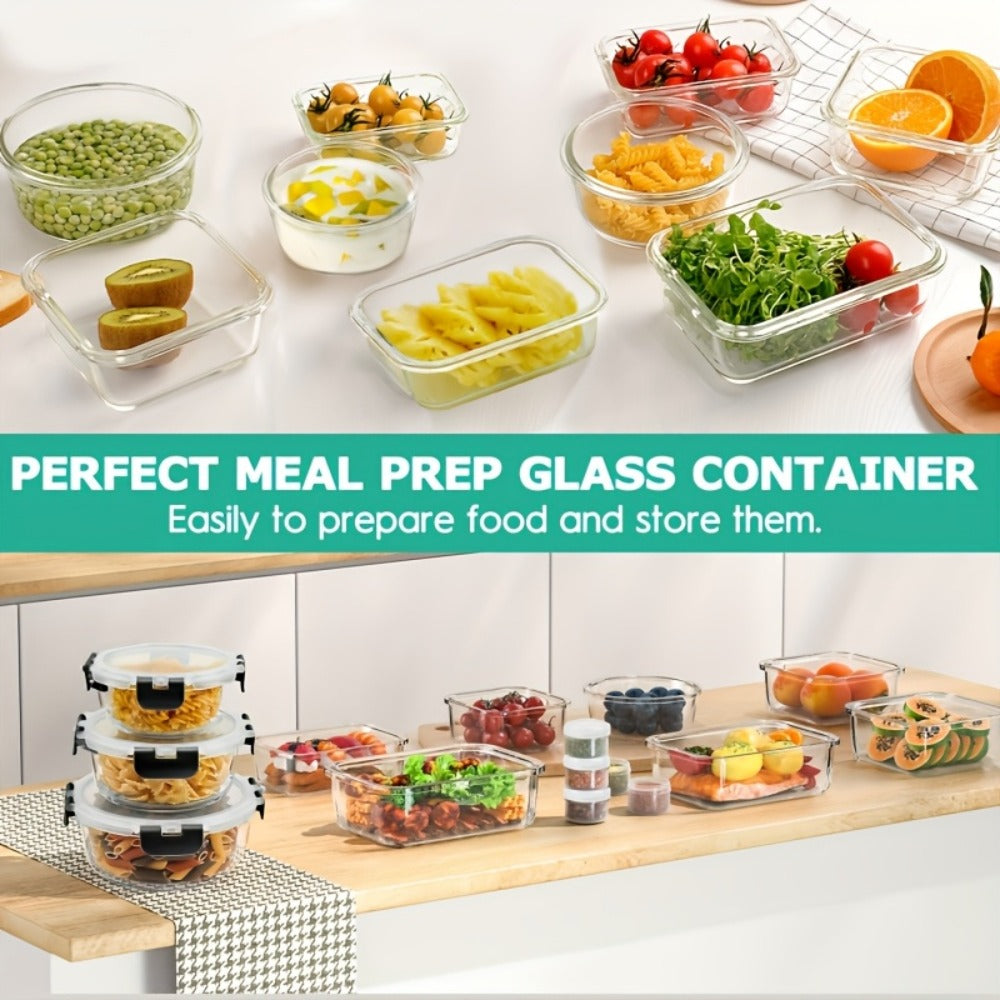 Borosilicate Glass Food Storage Containers Set ¨C 10/12/17pcs Airtight Meal Prep Bento Boxes with Locking Lids, BPA Free, Microwave & Dishwasher Safe, Leak Proof, Mixed Colors