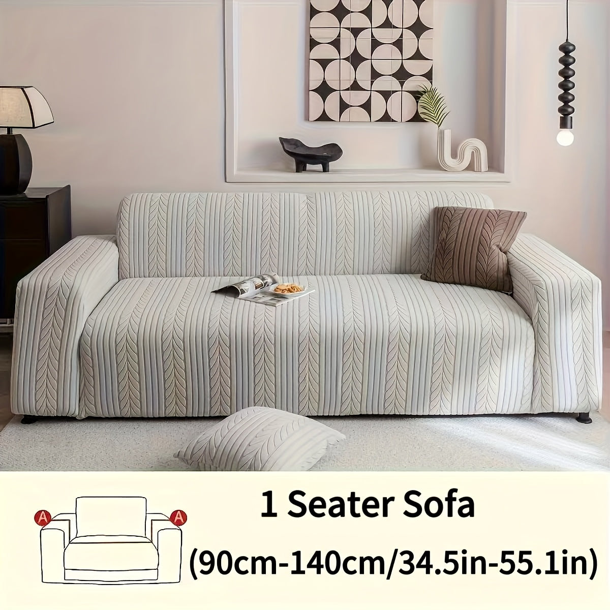 Sofa Cover Stretchy Washable Slipcover for 1 2 3 4 Seater Couch, Zigzag Textured Fabric, Scratch Slip Resistant Furniture Protector, Cream White Light Grey Dark Gray Coffee Brown