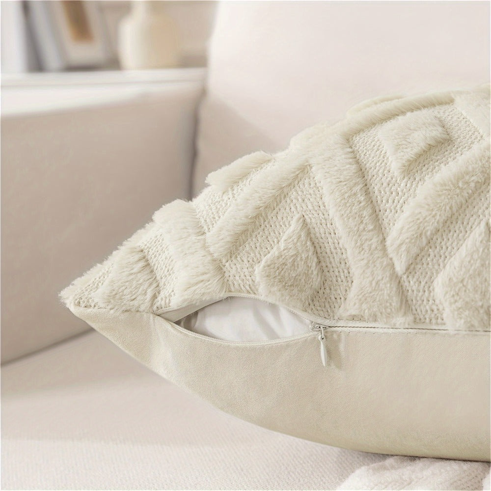 Luxury Faux Wool Pillow Covers 18x18 Set of 4 Boho Soft Plush Decorative Cushion Cases with Zipper for Couch Sofa Living Room - Heather Pink Navy Blue Yellow