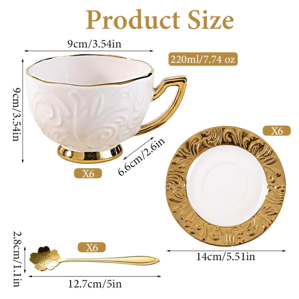 Espresso Cups Set 12 Pcs ¨C 7.44 Oz Small Ceramic Cappuccino Cup Set with 6 Cups, 6 Trays & 6 Spoons ¨C Elegant Coffee & Tea Cup Set with Handles ¨C Perfect Gift for Coffee Lovers