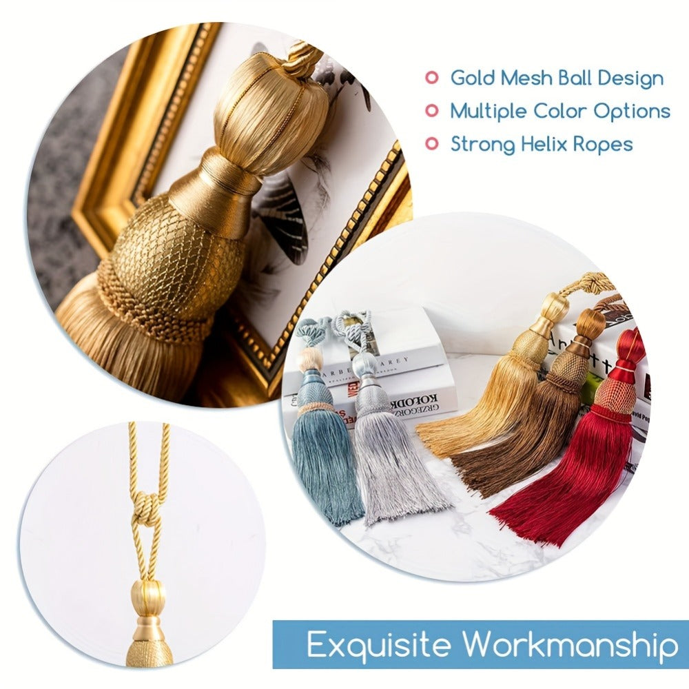 Curtain Tiebacks with Tassels Hand Woven Rope Curtain Tie Backs with Golden Accents 4/8pcs Home Decor