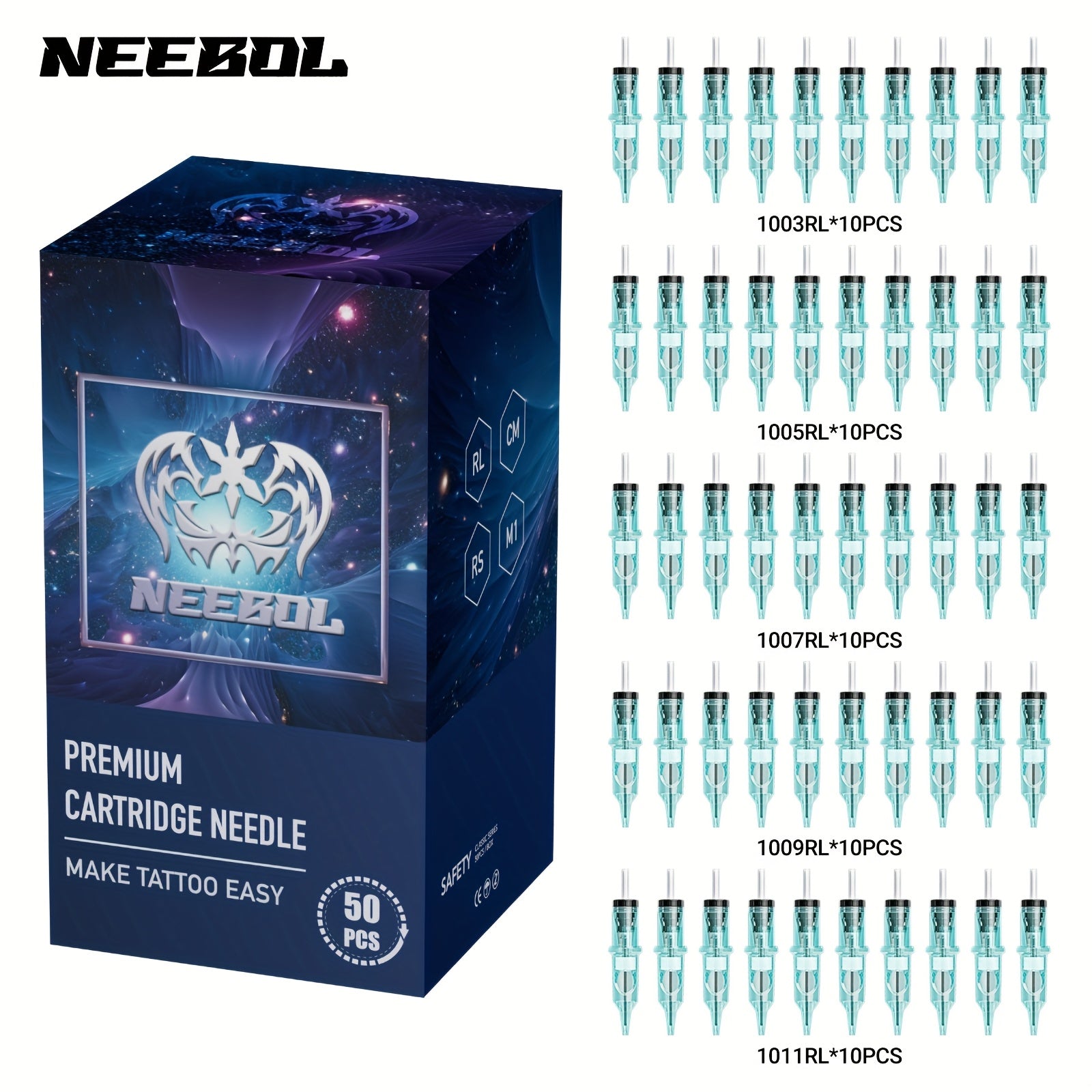 Tattoo Cartridge Needles Disposable 20/50pcs - Standard Round Liner RL & Round Magnum RM Mixed Sizes, Sterile Tattoo Needle Cartridges for Professional Artists & Beginners, Body Art Supplies