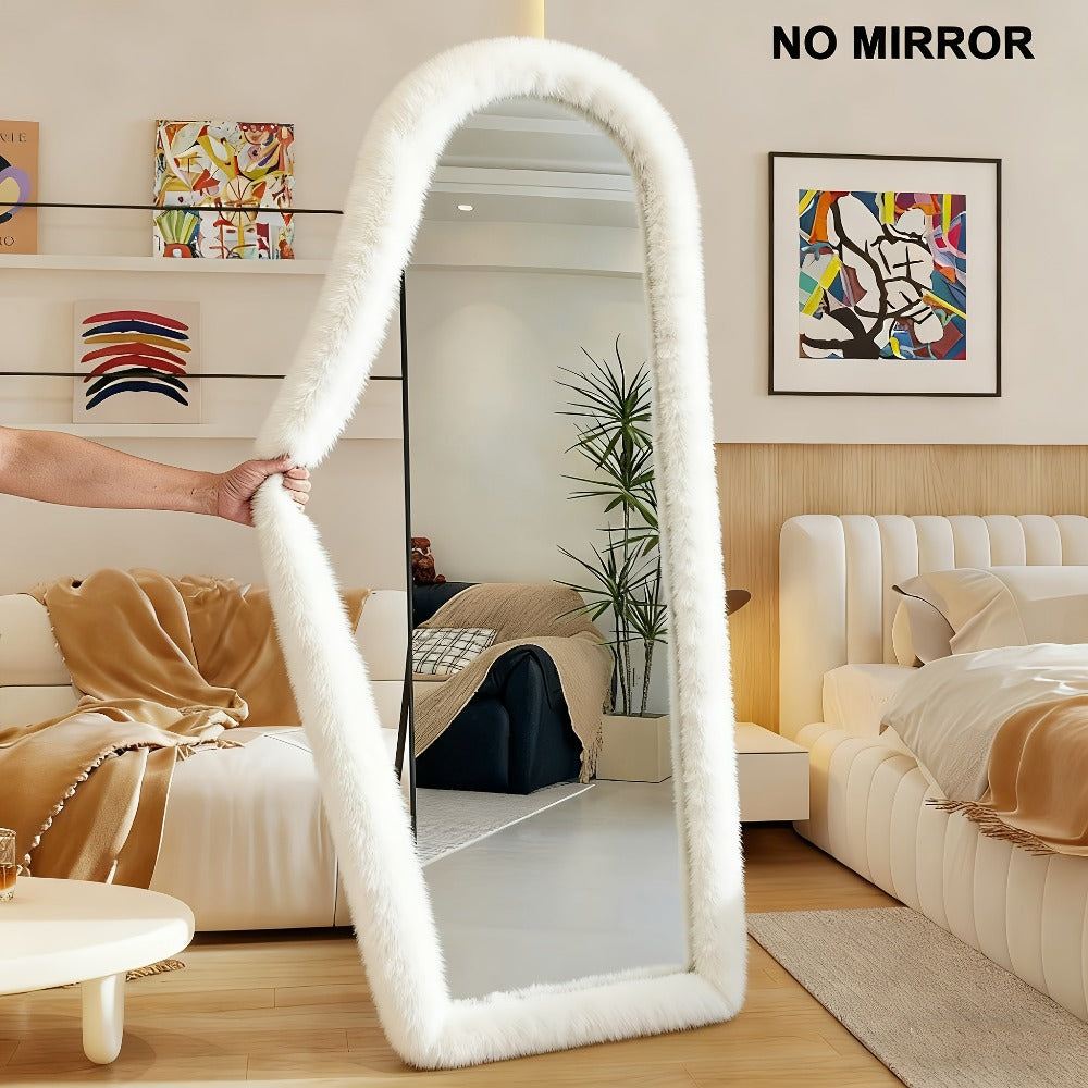 Full Length Floor Mirror Cover Fluffy Stretchable 64¡±x21¡± - Soft Non-Slip Irregular Shape Bedroom Dressing Room Mirror Sleeve 6 Colors