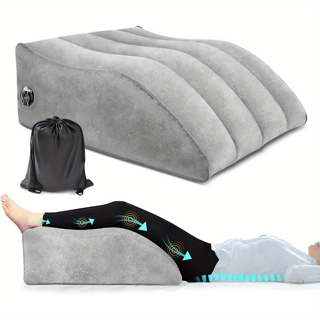 Inflatable Leg Elevation Pillow for Sleeping ¨C Wedge Knee Support Cushion for Swelling Relief, Ergonomic Leg Raise Pillow for Bed, Travel & Camping, Lightweight & Portable, Gray