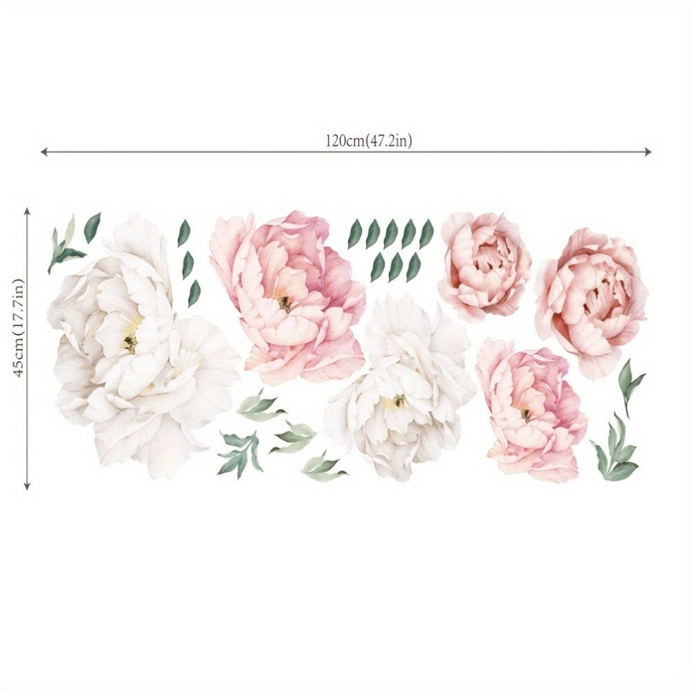 Peony Flower Window Glass Sticker ¨C Anti-Collision Waterproof Decorative Glass Film, European Floral Wall & Window Decal for Home Decor, 17.7 x 47.2 Inches (2 Styles)
