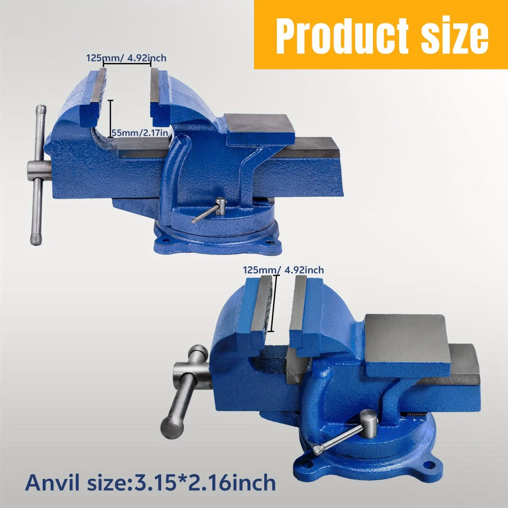 Bench Vise 5-Inch 360-Degree Swivel Base ¨C Heavy-Duty Cast Iron Tabletop Vise with Pipe Jaws & Anvil, Locking Mechanics Clamp for Woodworking, Metalworking, Soldering & DIY