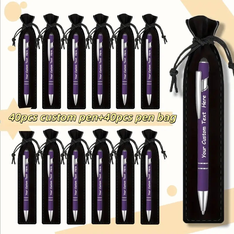 Custom Ballpoint Pens with Pencil Pouch Bulk Set ¨C Personalized Ballpoint Pen Pack for Corporate Gifts, School Supplies, Office Promotions | 20/30/80 PCS Customized Pen & Bag Bundle