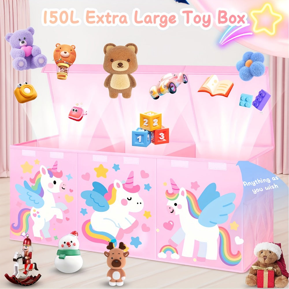 Kids Collapsible Storage Box with Lid Large Toy Chest Bin Organizer Durable Cardboard Flip Top Unicorn Dinosaur for Playroom Bedroom Nursery Boys Girls