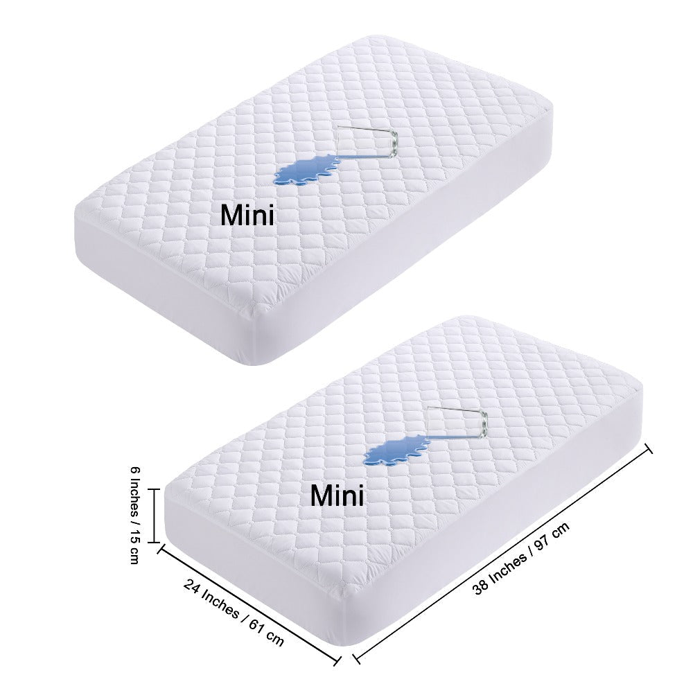 Mini Crib Mattress Protector Fitted Sheet 2 Pack ¨C Quilted Breathable No Noise Baby Mattress Cover | 100% Polyester Protective Play Mat for Standard & Mini Crib | Coffee, Black & Yellow