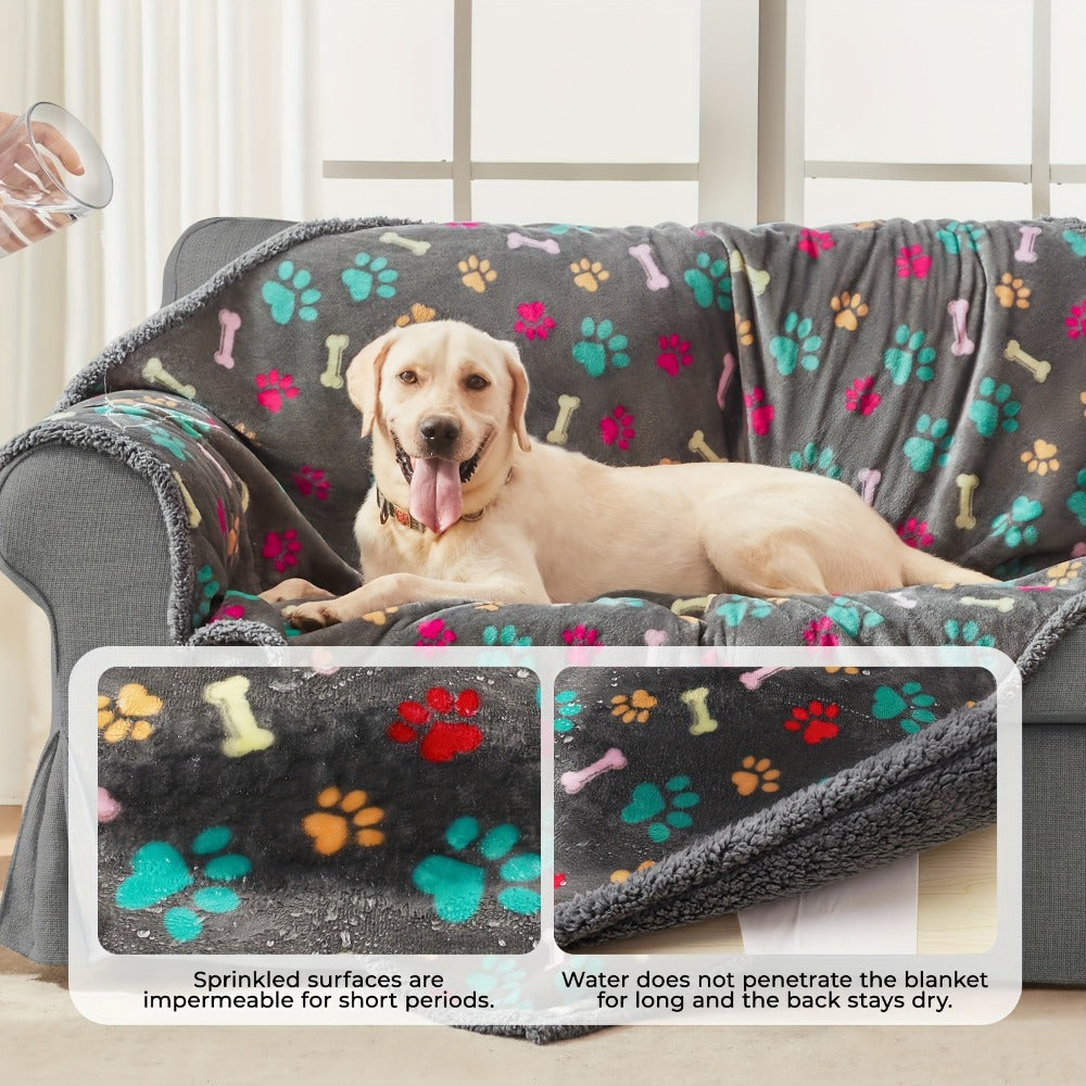 Waterproof Pet Blanket ¨C Reversible Liquid-Proof Coral Fleece Dog Blanket for Couch, Sofa & Bed, Furniture Protector, 2 Patterns