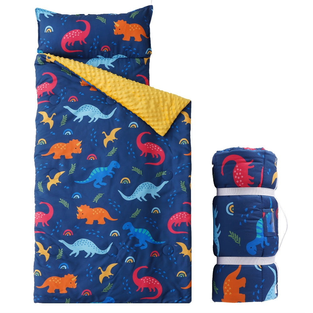 Kids Nap Mat Roll-Up Sleeping Mat for Daycare & Travel - 100% Polyester, Machine Washable, Fun Prints