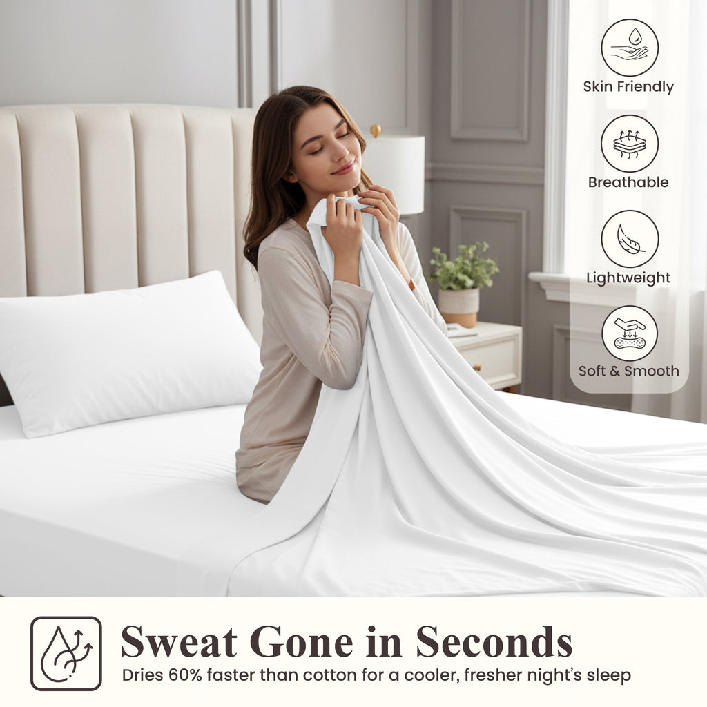 Bamboo Blend Bed Sheet Set 4 Piece 30% Bamboo Viscose 70% Polyester Cooling Deep Pocket 16 Inch Wrinkle-Resistant Moisture-Wicking Twin Full Queen King Cal King