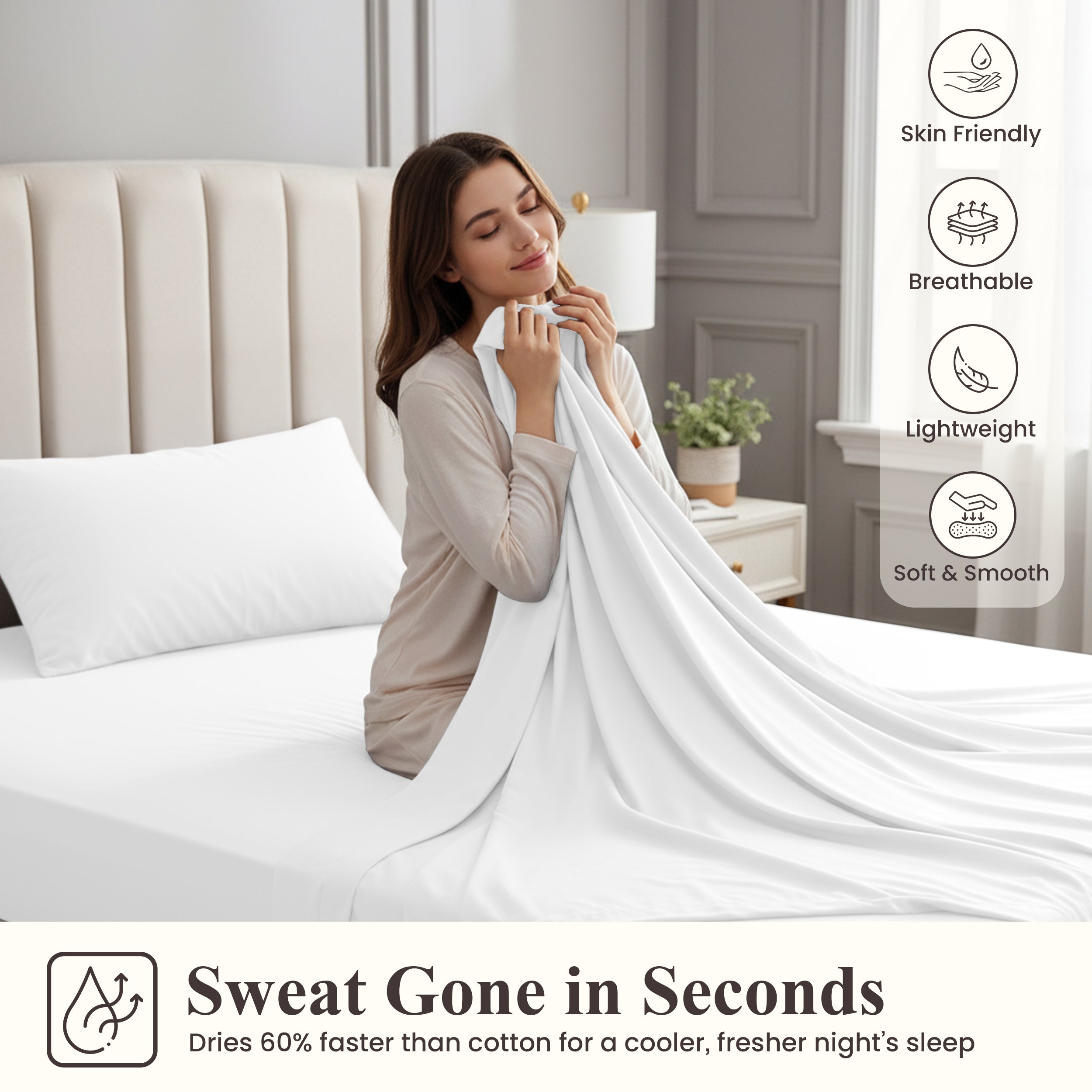 Bamboo Blend Bed Sheet Set 4 Piece 30% Bamboo Viscose 70% Polyester Cooling Deep Pocket 16 Inch Wrinkle-Resistant Moisture-Wicking Twin Full Queen King Cal King