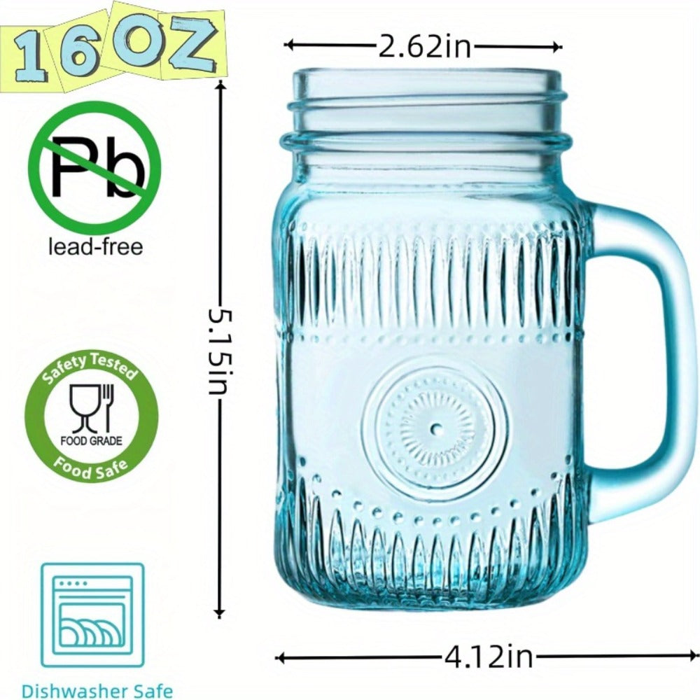 Mason Jars with Handle 6-Pack 16oz Colored Vintage Drinking Jars for Party BBQ Picnic Dishwasher Safe Vibrant Multicolor