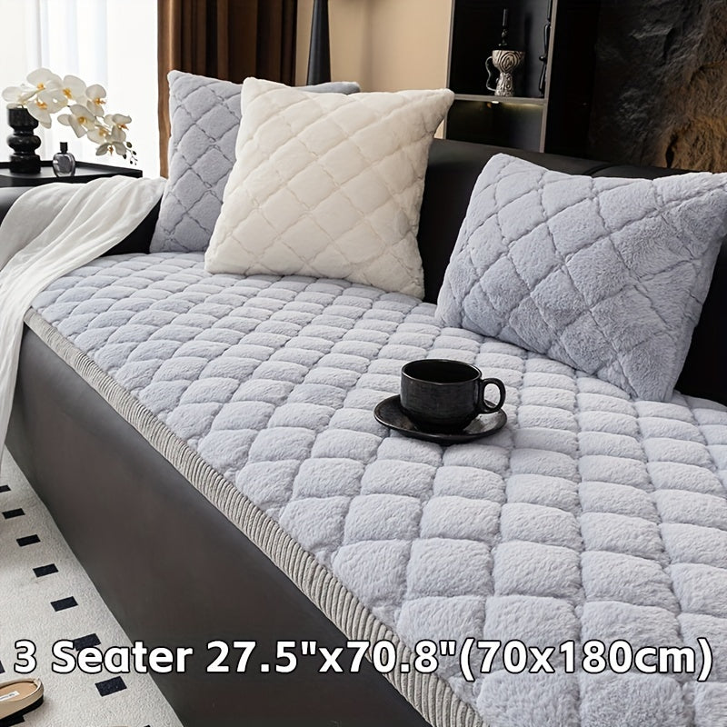 Sofa Cover Faux Rabbit Fur Plush Couch Slipcover - Thick Soft Non-Slip Pet Friendly Machine Washable Sofa Cushion Cover for Living Room Bedroom Office