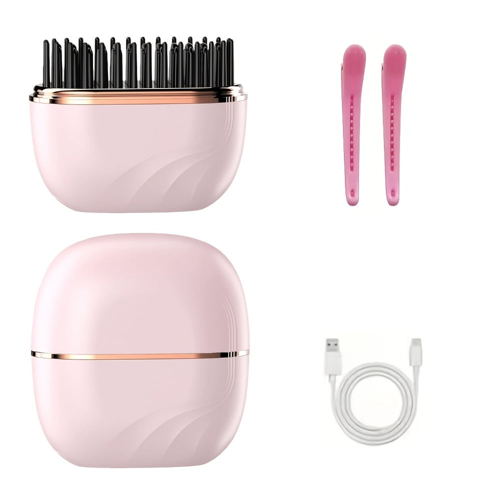 Hair Straightener Comb Mini Wireless USB Rechargeable | Portable Hot Comb Brush for Women | Compact Travel Hair Straightening Brush | Heat-Resistant Lightweight Styling Tool | Women's Gift Idea