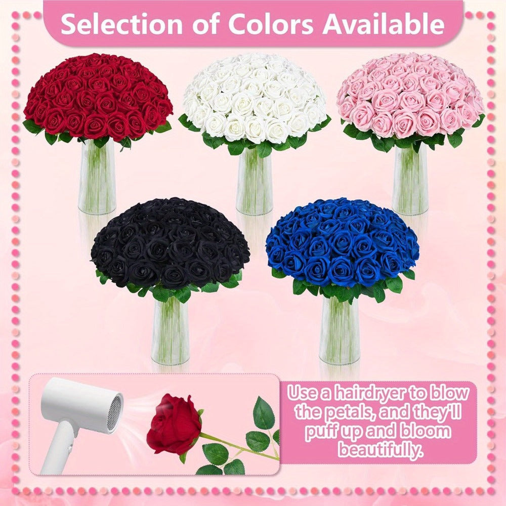 Artificial Roses Bulk with Long Stems ¨C Real Touch Velvet Fake Flowers for Wedding Bouquet, Bridal Centerpiece, Valentine's Day, Mother's Day, Home Decor (50/100pcs, Multi Colors)